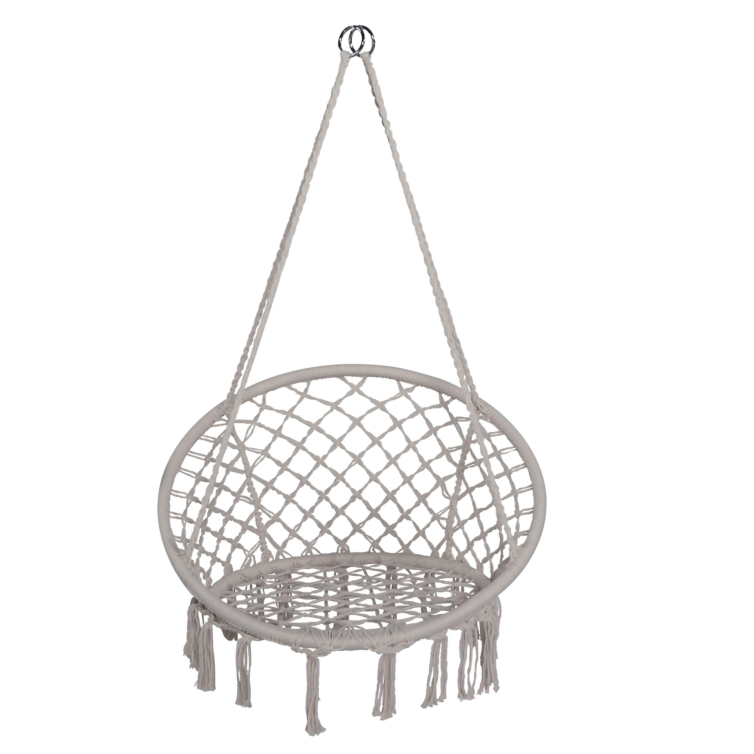 TIENDA EURASIA – Silla Colgante Exterior | Material Tejido de Cuerda Macarmé de Algodón Hilado Suave | 2 Ganchos de Metal | Color Gris Claro | Asiento Ancho de Encaje | 80x40cm