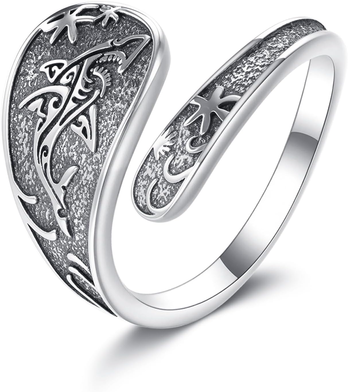 Shark Rings for Women 925 Sterling Sliver Spoon Adjustable Ring Fish Shark Gifts Jewelry for Women Friend