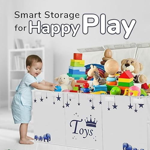 Miniatura 5 de Caja de juguetes extra grande para niños, organizador de almacenamiento de juguetes para sala de estar con tapas, 40 x 14 x 16 pulgadas, plegable,