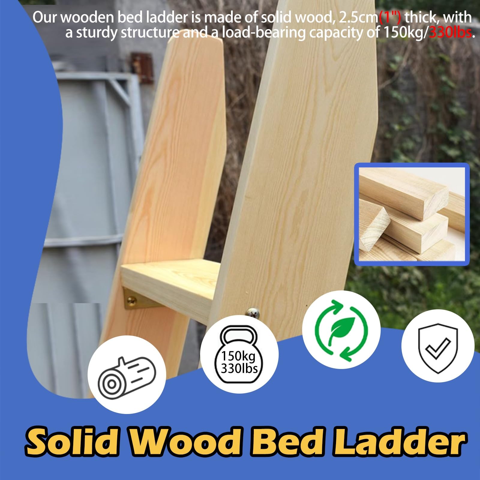 Escalera de cama de madera de 5 peldaños con patas antideslizantes, escalones comerciales para literas para hoteles y apartamentos, ideal para exteriores (150 cm)