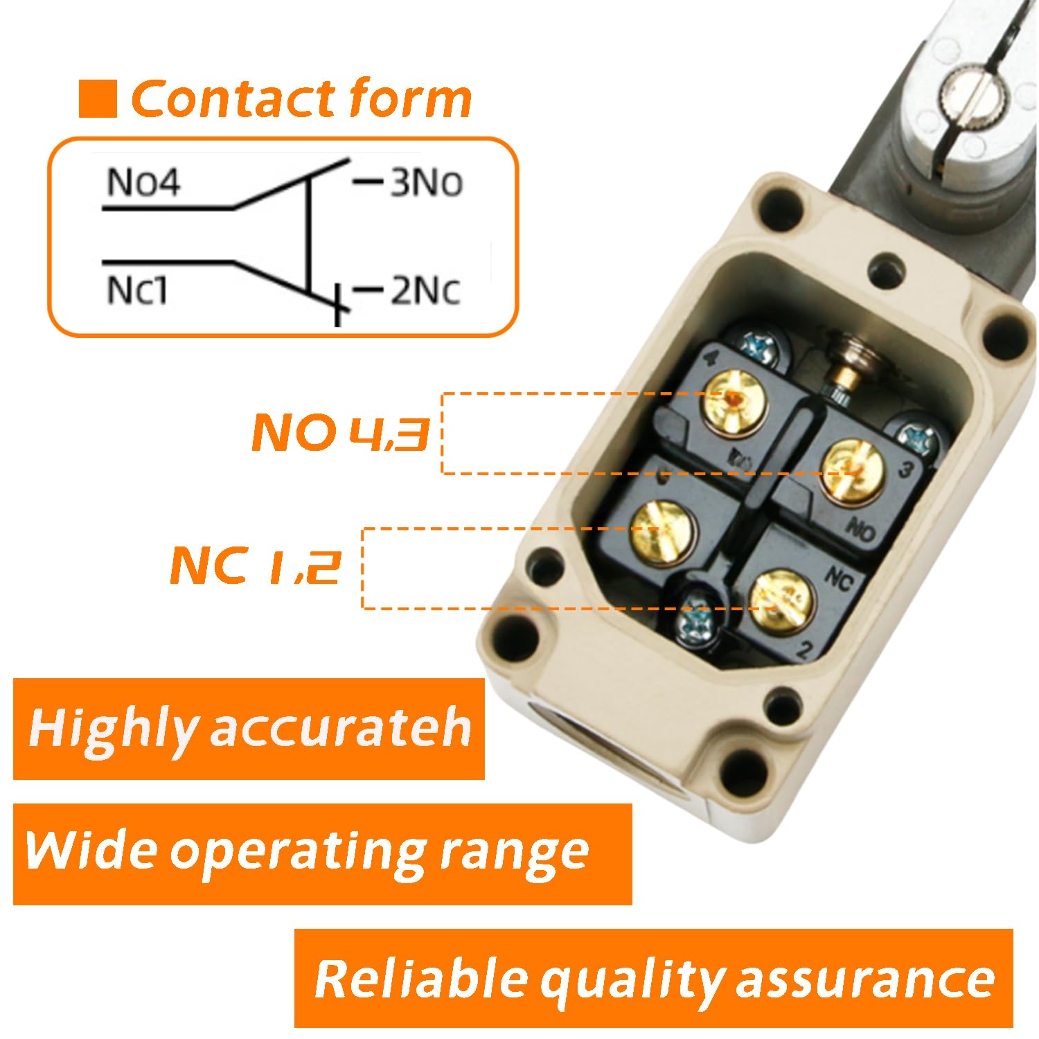 WLCA12-2-Q Adjustable Roller Lever Arm Limit Switch 380V 10A NC-NO Momentary (Pack of 2) - Image 5