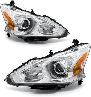 Headlight Assembly for 2013 2014 2015 Nissan Altima sedan/13 14 15 Nissan Altima S/SL/SV 4-Door Headlamp 4-Door With Chrome Housing Direct Replacement Left + Right