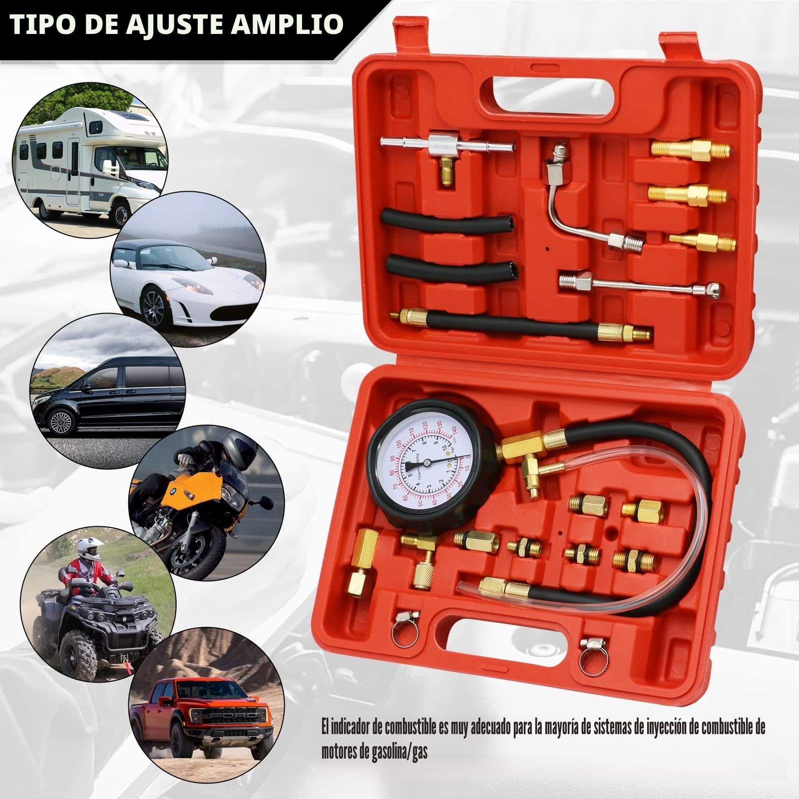 Comprobador De Presión De Bomba De Combustible Diesel Y Gasolina 0-140 PSI,Kit de Medidor de Presión de Inyección de Combustible del Motor