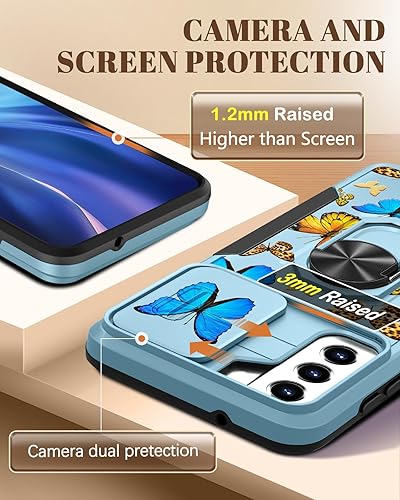 Miniatura 3 de Miss Adola Funda para teléfono Samsung Galaxy S21 FE 5G con cubierta de cámara deslizante y soporte para mujer, elegante diseño de mariposa colorido