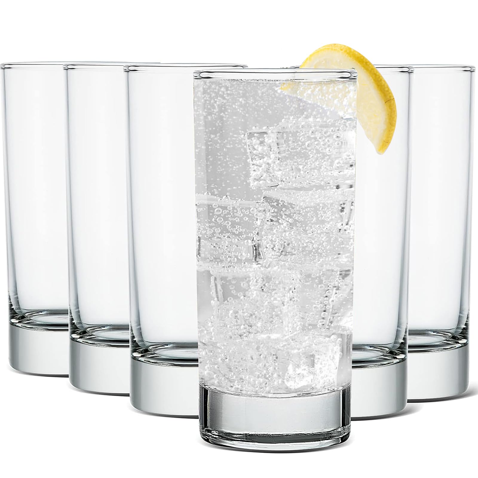 Highball Drinking Glasses Set of 6, LeadFree Water Glasses. 210ML Tall