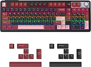 98% Wireless/Wired Membrane Keyboard for Gaming/Office,with knob,4000mAh Battery,BT5.0/2.4G/USB-C,RGB Backlit PBT Keycaps,Compatible with PC/Mac,Bonus Keycaps 2 Sets(8 Each),Computer Keyboard