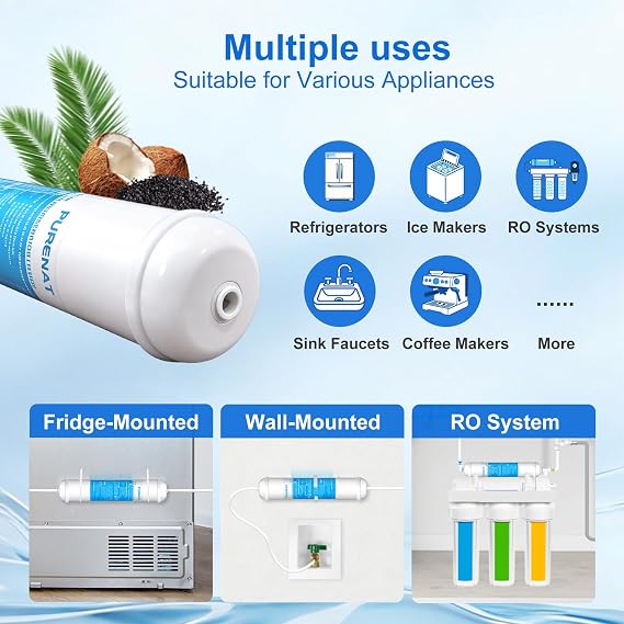 Inline Water Filter Kit for Refrigerator and Ice Maker,1/4 Quick Connect Post Carbon Filter Replacement for Reverse Osmosis System with Feed Water Valve,1/4 Water Line and Fittings