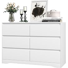 INTERGREAT 6 Drawer Dressers for Bedroom, Modern White Dresser Double Chest of Drawers, Wood Dressers with Deep Drawers for Kids Bedroom, Living Room, Hallway, Entryway, Nursery