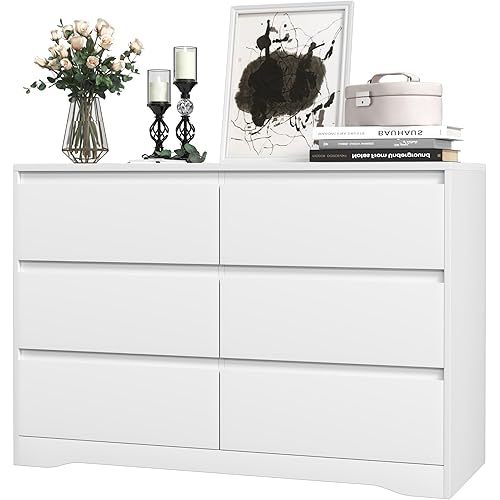 INTERGREAT White Dressers for Bedroom, Modern 6 Drawer Dresser for Closet, Wood Dressers with Deep Drawers for Kids Bedroom, Chest of Drawers for Bedroom, Living Room, Hallway, Entryway, Nursery