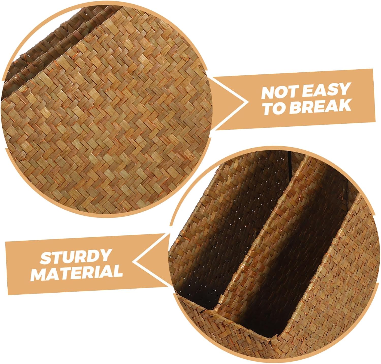 Desktop Storage Basket with Lid, Straw Woven Rustic Organizer for Books