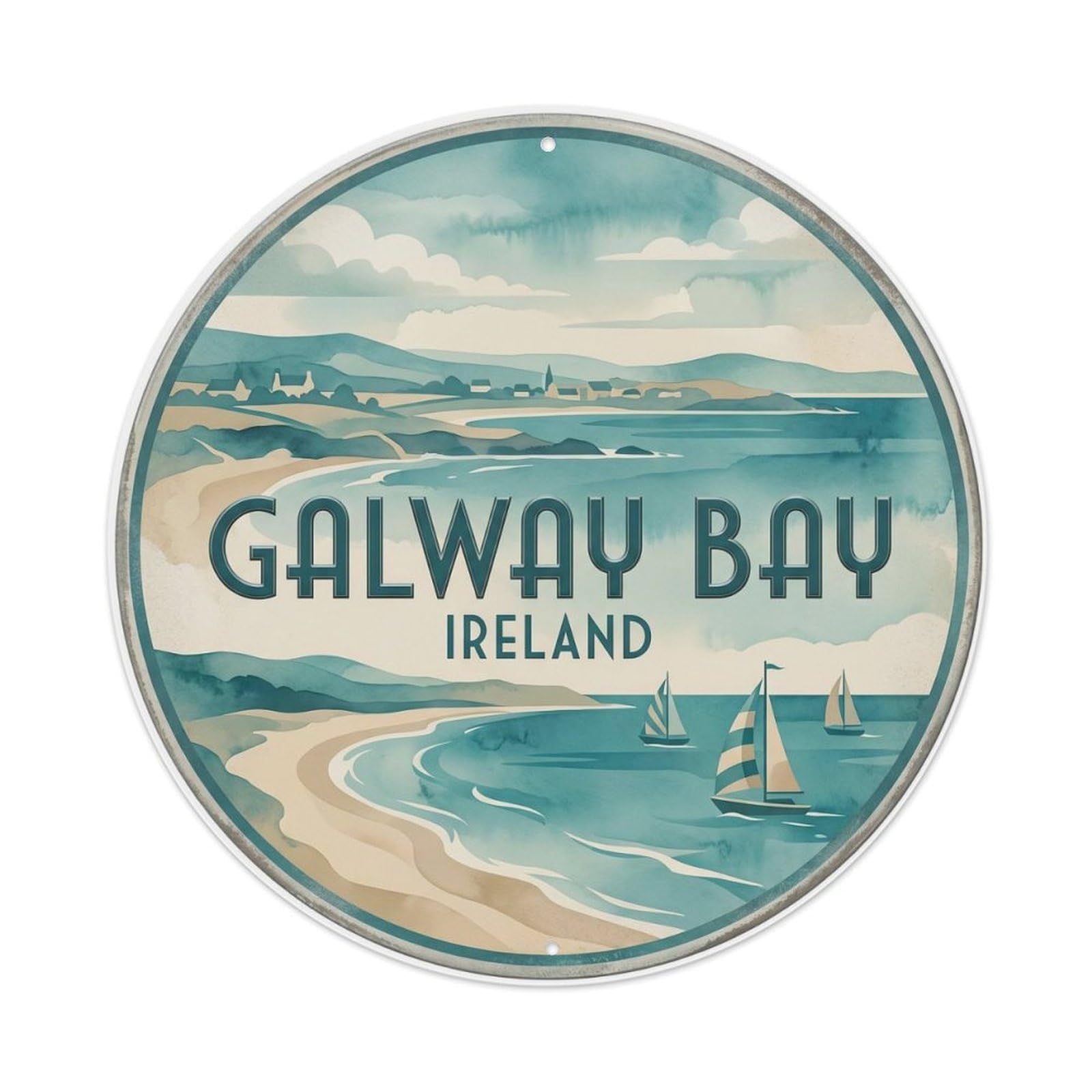 Vintage Travel Galway Bay Ireland Metal Tin Sign Plaque Wall Decor for Cafe, Club Bar, Office, Home Garden Round Metal Poster 8x8Inch