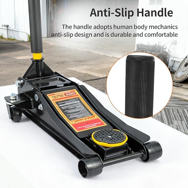 3 Tonne Trolley Jack Hydraulic Car Jack, Low Profile Floor for Car Van, Heavy-Duty Steel Hydraulic Lift with Dual Pump System, Handle Swivel Wheels, High Lift Garage (Yellow) - 3