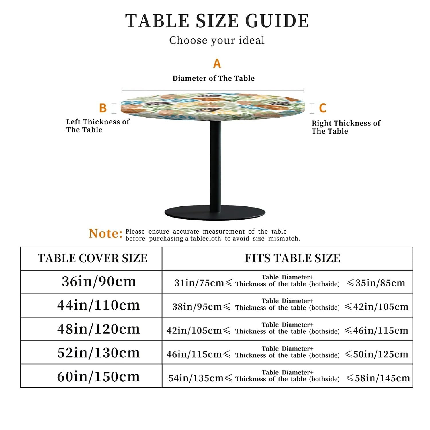 artslion Outdoor Round Tablecloth with Elastic Band 36In-90cm Elastic Garden Tablecloth with Colored leaves Pattern Fits 31"-35" Wide Tables - Image 4