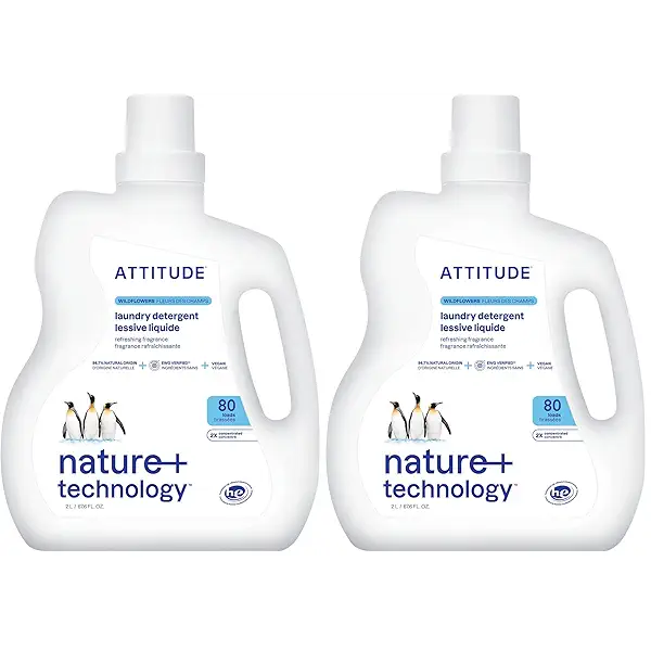 ATTITUDE Liquid Laundry Detergent,EWG Verified,HE Compatible,Plant-Based & Vegan,Natural Laundry Soap,Wildflowers,80 Loads,67.6 Fl Oz,(Pack of 2) 1