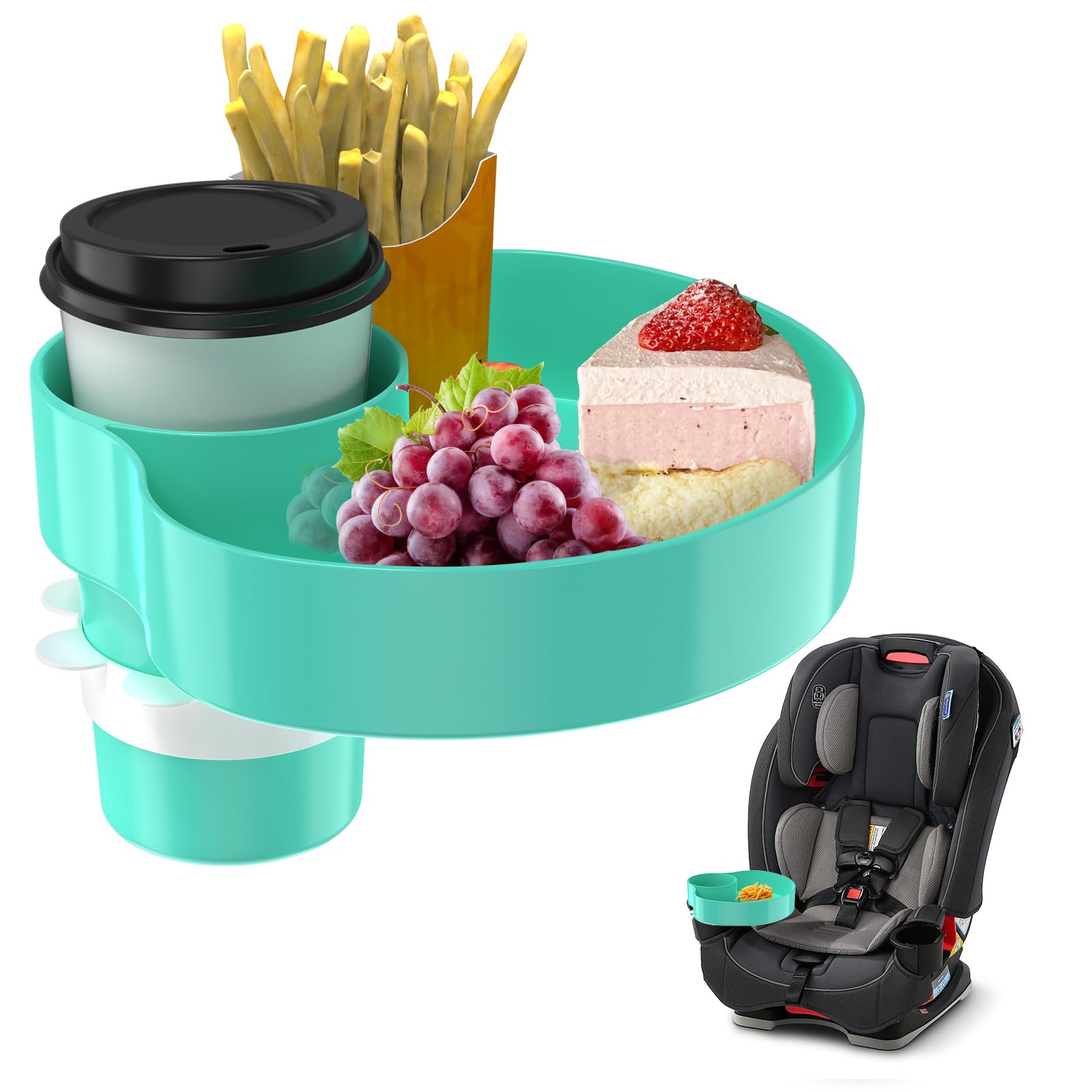 Kids Car Seat Tray, Travel Tray with Cup Holder for Toddler Baby, Kids Car Seat Food Snack Organizer for Road Trip, Stroller snack Organizer Travel Must Haves Toddler Must Haves (Cyanine, 1 PCS)