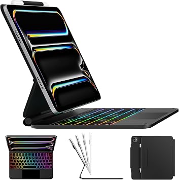 typecase Edge Keyboard Case for iPad Pro 11-inch M5/M4, 2025/2024, Easy-Set Floating Magnetic Stand, Magic-Style Keyboard with 11 Colors Backlight, Multi-Touch Trackpad, Pencil Holder, Black