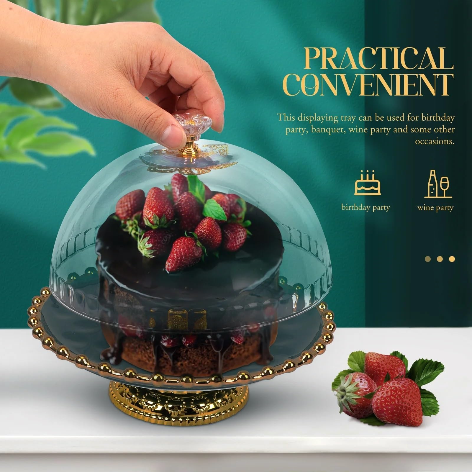 Alzata per torte con cupola in vetro e ceramica, per dessert nuziali, alzata in cristallo, coperchio rotondo da 8 pollici (bianco verde)