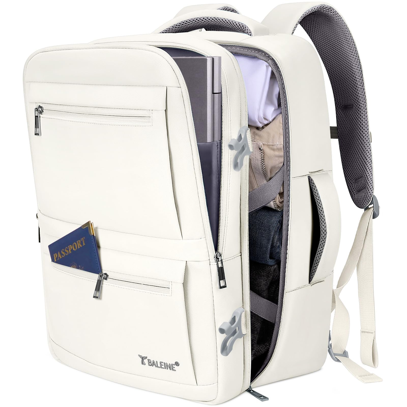 BALEINE Travel Backpack for Women Men, Large Sturdy Carry On Laptop Backpack Gifts for Business, Casual, Weekender, Hiking (Large, Beige)