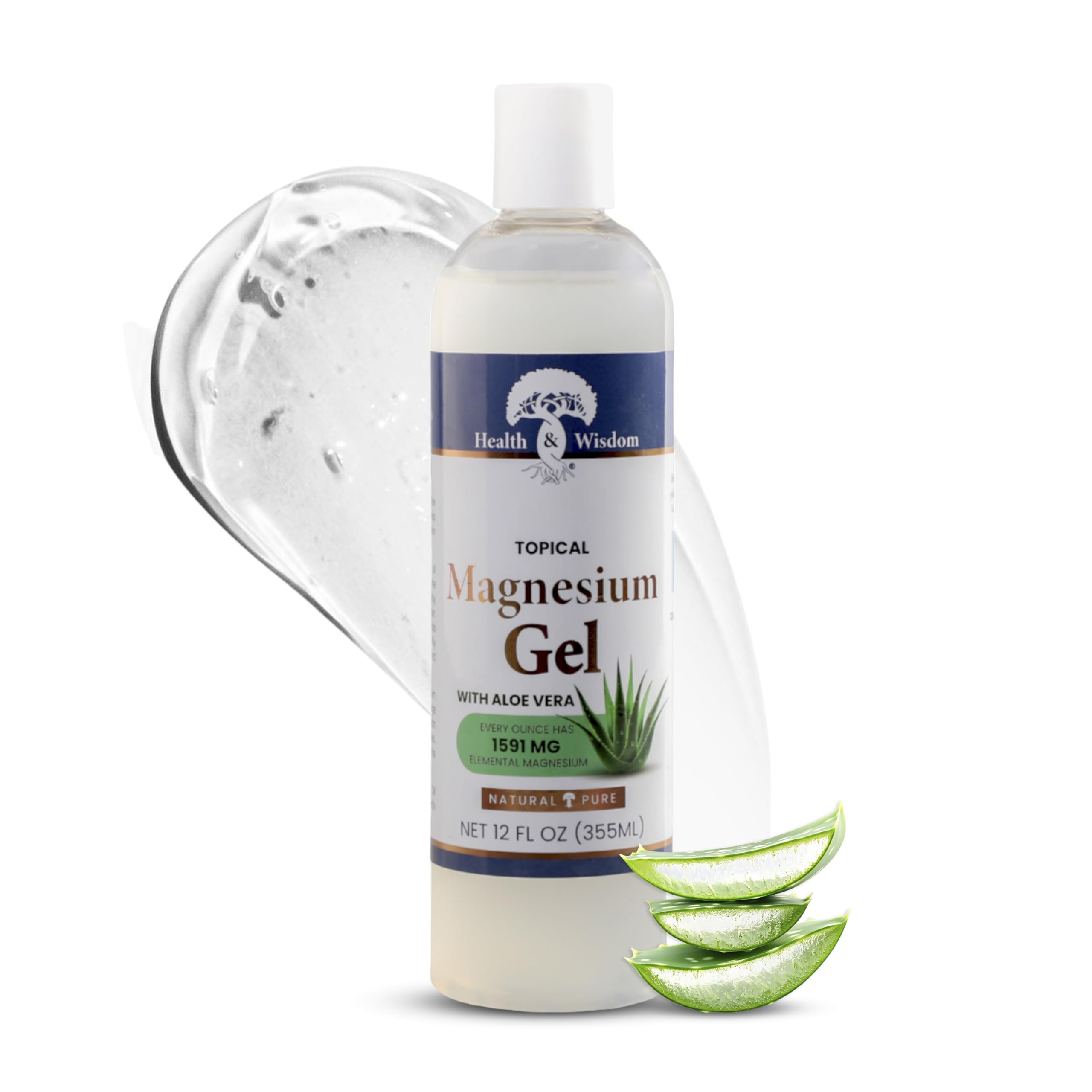 Health & Wisdom Pure Magnesium Gel - Seaweed Extract & Aloe Vera - 12 fl oz | USP Grade Topical Muscle & Joint Relief- Natural and Pure Skin & Scalp