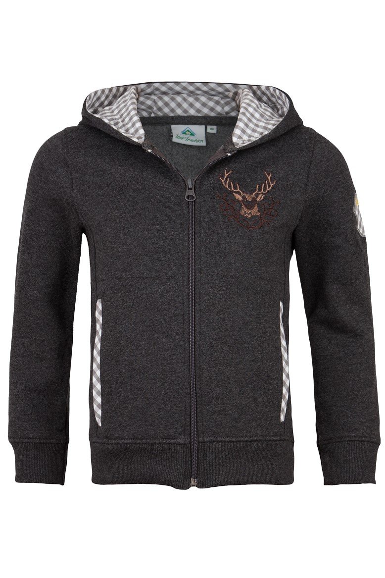 Isar-Trachten Kapuzenjacke Kaputzenpullover Sweater Jeansblau Kinder (152, anthrazit)