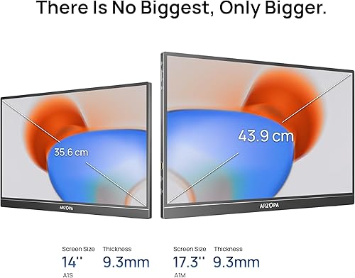 Miniatura 2 de ARZOPA Monitor portátil de 17.3 pulgadas, 1080P FHD 103% sRGB IPS Monitor de computadora portátil con soporte integrado HDMI USB C pantalla externa