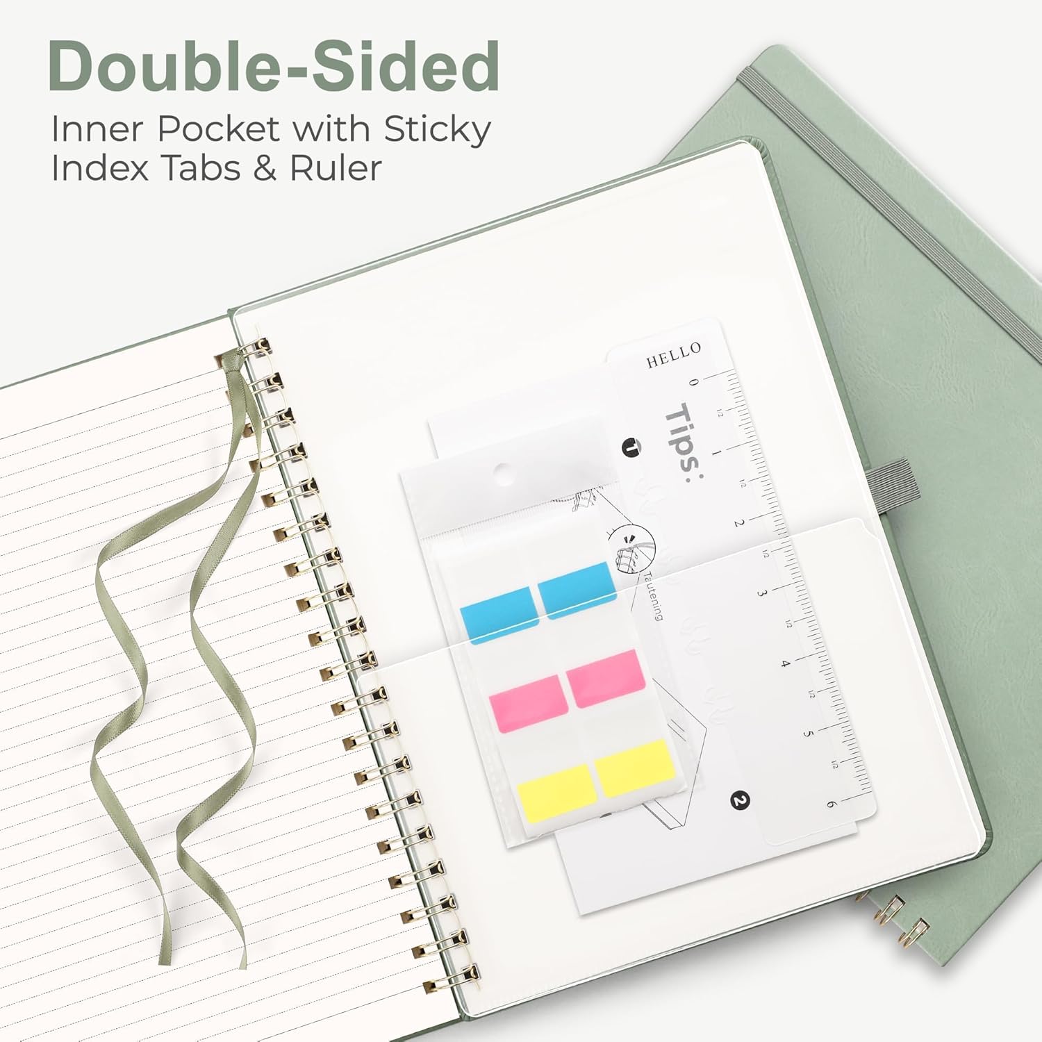 RETTACY Spiral Journal Notebook, 140 Numbered Pages, B5 Medium Size (7.6'' x 10''), for Men & Women, Journaling, Writing, Work & Office, Leather Hardcover, 100 GSM Thick Paper (Light Green) - Image 6