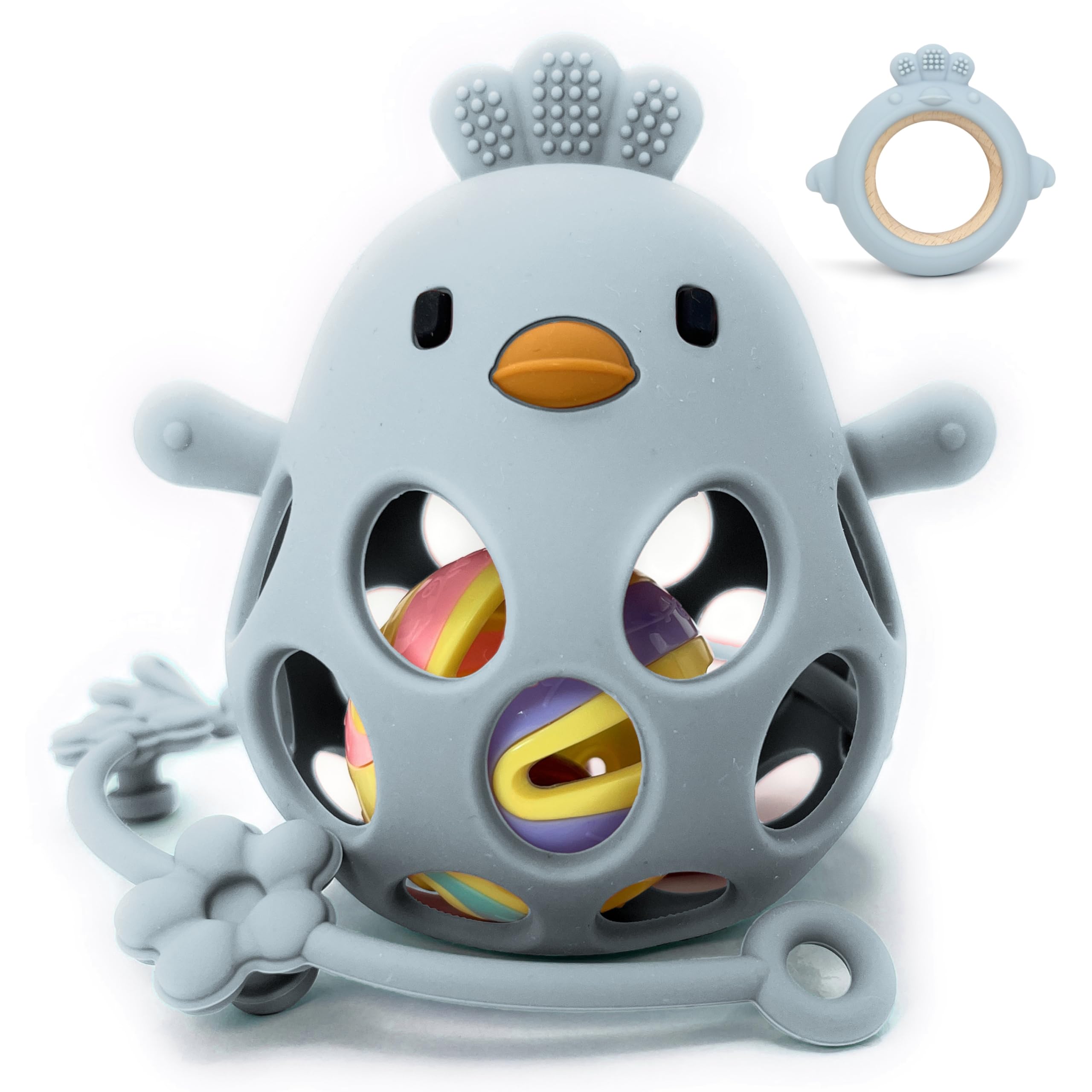 MÜVI - Pack mordedores bebé silicona, Mordedor sonajero, Mordedor sensorial, Alivio dental para dentición, Mordedor bebe +3 meses, Sin BPA, Teether Baby, Baby Teething Toys. (Pack Azul)