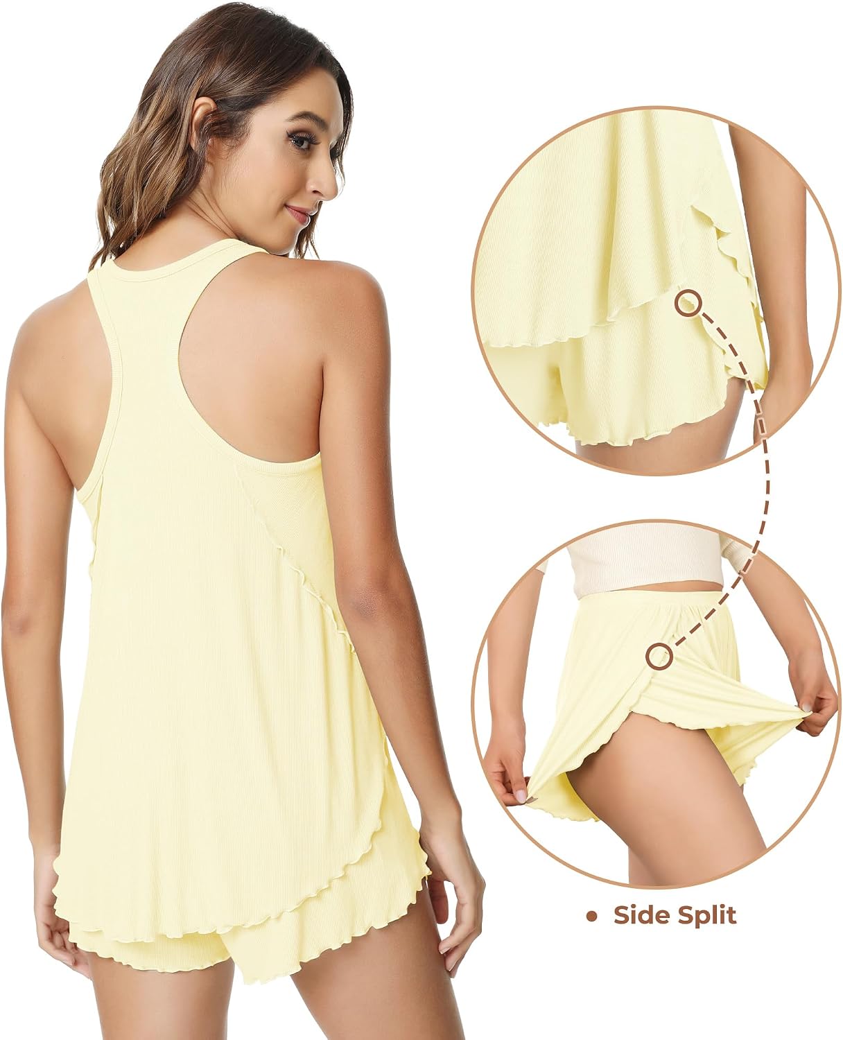 NACHILA Pajamas for Women-Viscose from Bamboo, Ribbed Racerback Tank Top Sexy Split Shorts Pajama Sets Cooling Sleep Cami Pjs image 2