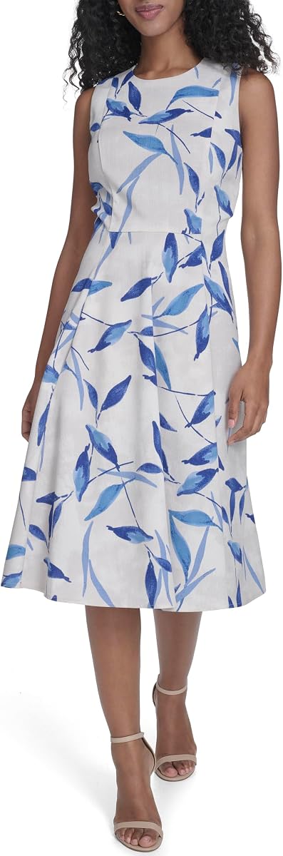 Vestido con vuelo y estampado floral sin mangas de Calvin Klein