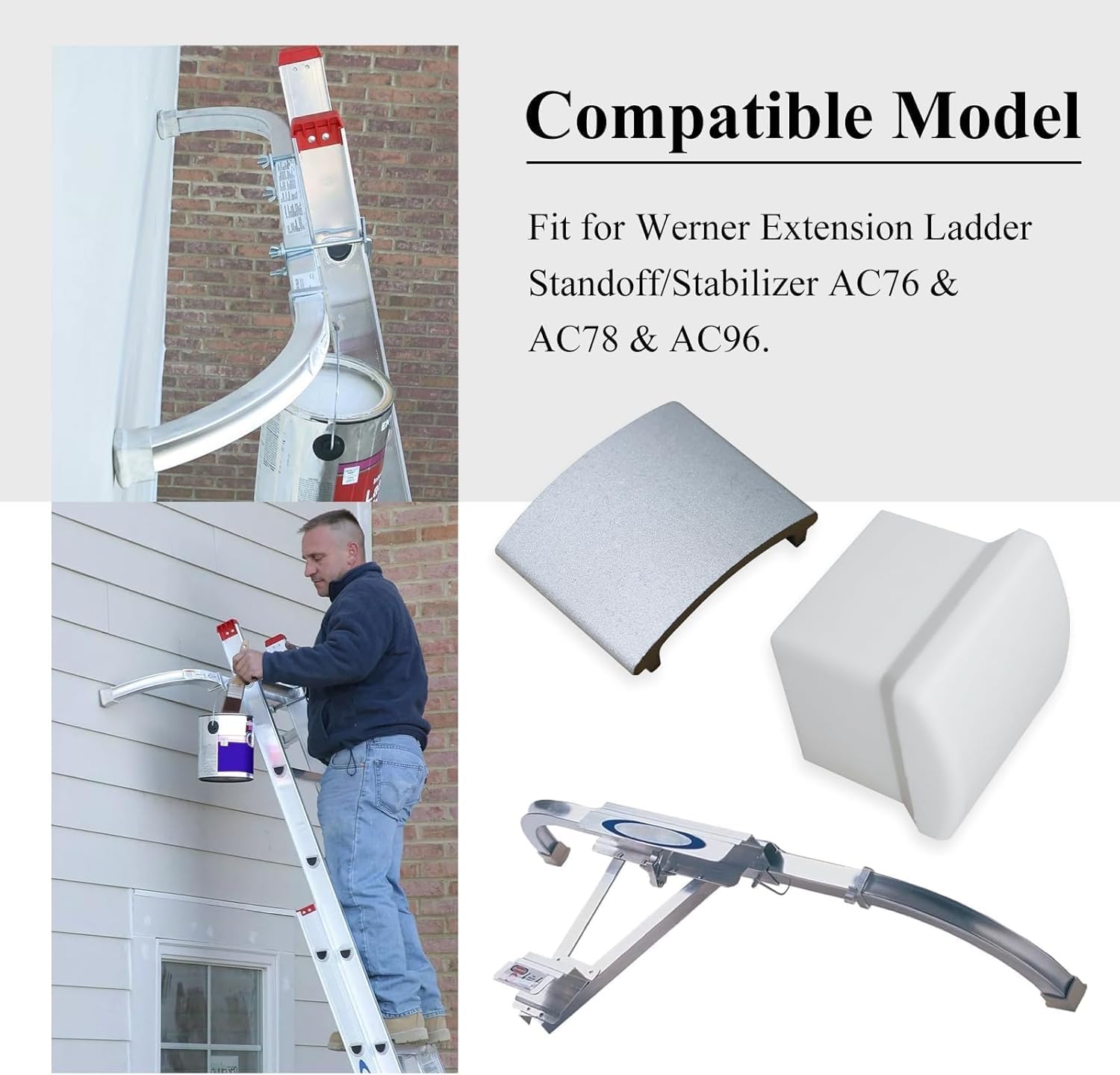 4Pc AC36-2 Ladder Stabilizer Rubber End Cap for Werner AC78/AC76 Stabilizer | Extension Ladder Stabilizer w/Metal Insert, for Werner Standoff/Stabilizer AC78 & AC76, Slip-resistant Ladder Leveler Pads