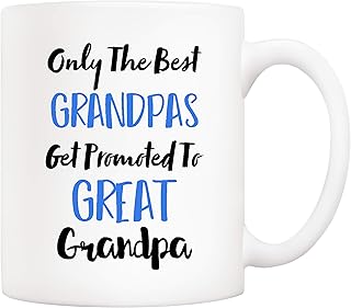 5Aup Fathers Day Great Grandpa Mug from Grandchild Granddaughter Grandson, Only The Best Grandpas Get Promoted To Great Grandpa Coffee Cup for Grandfather 11 Oz
