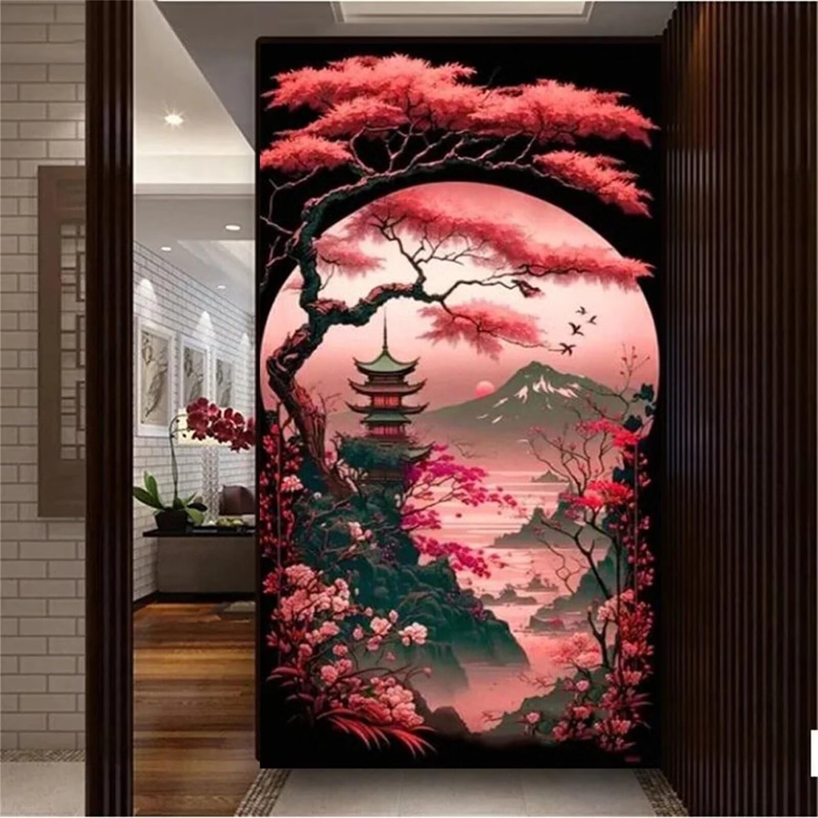 Diamond Painting Japanese Scenery 5D Diamond Art Painting Kits for Adults,Large Size Embroidery Diamond Painting DIY Full Square Rhinestone Cross Stitch Art Kit for Home Office Decor 16x32 in/40x80 cm