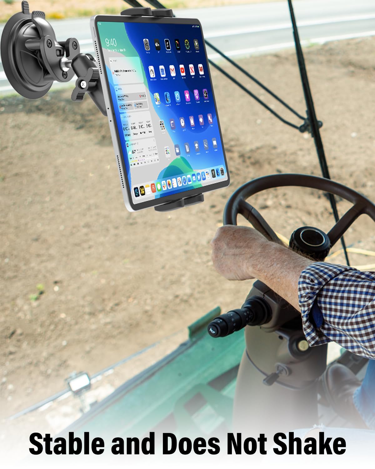 Extra Starker Saugnapf Traktor Tablet/Handy Halterung | Wackelfreier Halt, 7cm Stoßfester Metallarm, Passt Für Auto, LKW, iPad Pro, iPhone, 4-12.9" Geräte