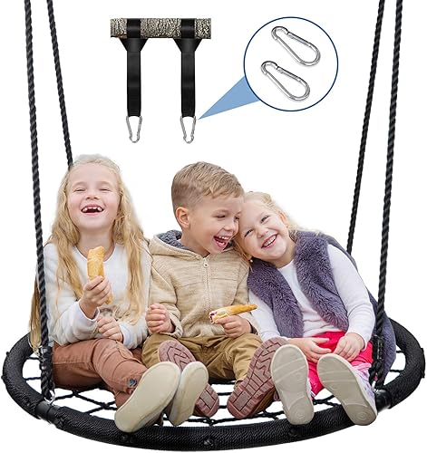 Miniatura 4 de ZENY Columpio de tela de araña de 48 pulgadas para niños, plataforma redonda para exteriores, patio de juegos, columpio de cuerda para árbol o