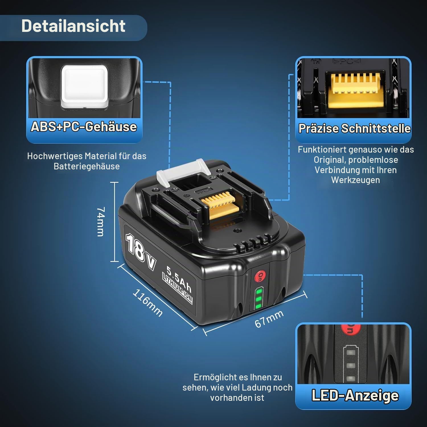 JYJZPB 2 X 18V 5,5Ah Ersatzakku für Makita mit DC18RD Doppelladegerät | Ersatz für Makita 18V Akku Kit Geeignet für BL1850 BL1850B BL1830 BL1860 BL1860B BL1845 BL1835 BL1815 194205-3 LXT-400