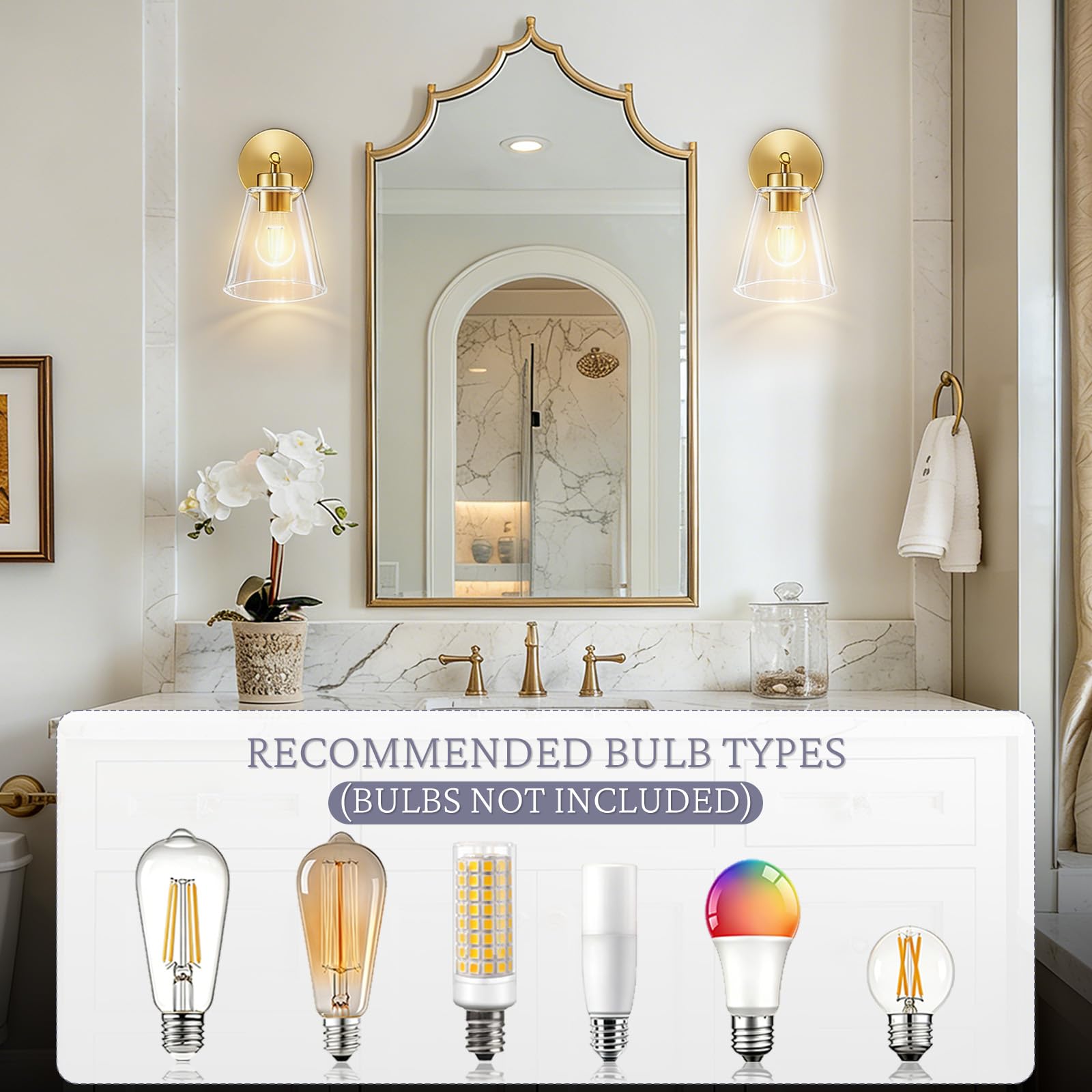 Hamilyeah Set di 2 applique da parete dorate, lampade da parete per bagno, moderne lampade industriali da parete per interni, lampade da parete in ottone per camera da letto, soggiorno, cucina, sopra