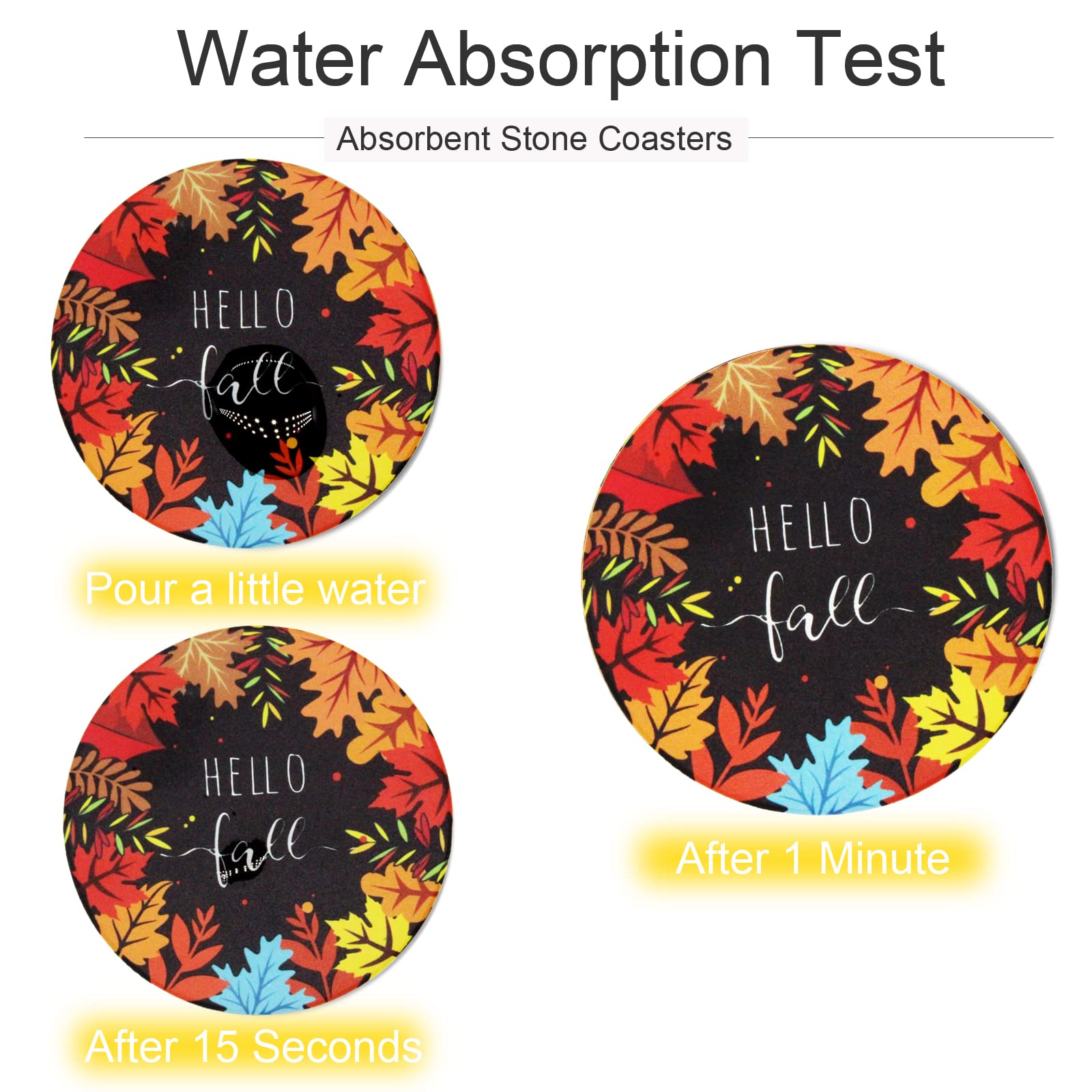 Juego De 4 Posavasos De Otoño Para Bebidas, Juego De 4 Con Soporte Para Acción De Gracias, Otoño, Calabaza, Blanco, Naranja, Hojas De Plantas, Tapete De Cerámica Absorbente, Tapete Redondo Para