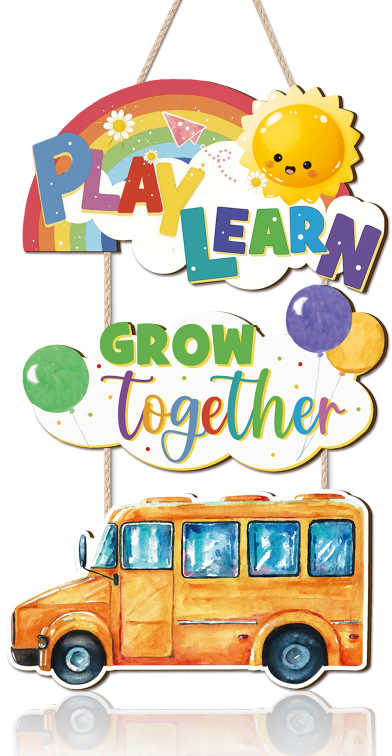 Aryroi Classroom Door Sign,Rainbow Wooden Hanging Sign,Play Learn Wall Decor,School Door Hanger,Sun Wooden Decor,Grow Together Wall Plaque,Inspirational Quote Decor for Porch School Classroom Playroom-picture-21