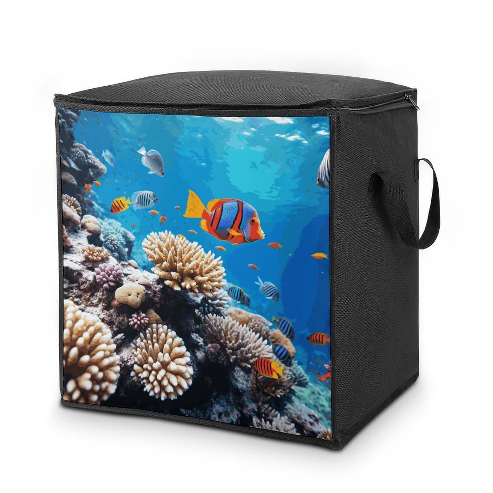 Ocean Tropical Fish Coral Storage Bag with Zippers And Handle Extra Large Bedding Comforter Storage Bag Foldable Blanket Storage Bags Fabric Moving Bags for Closet Organizer (70L)