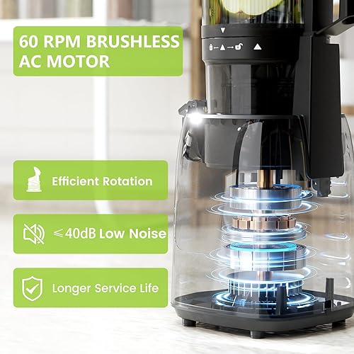 Miniatura 4 de COWSAR Exprimidor de prensa en frío, máquina exprimidora de canal de alimentación de 5.4 pulgadas de ancho, masticación lenta de 60 RPM, acero