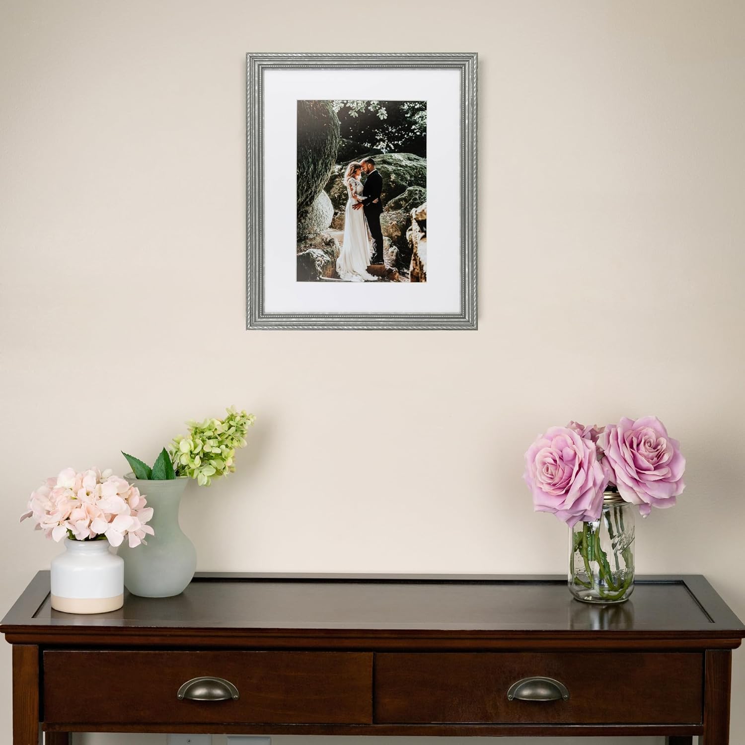 ArtToFrames 12x14 Inch Silver Picture Frame, This 1.00 Inch Custom Wood Poster Frame is Silver - Comes with Foam Backing 3/16 inch and Regular Glass (FBPL80801-SLV-12x14)