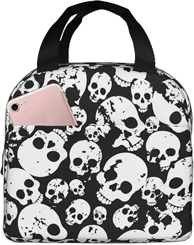 Vista 9 de VOOHDDY Bolsa de almuerzo aislada en blanco y negro con calavera para hombres y mujeres, contenedor reutilizable, impermeable, portátil, enfriador