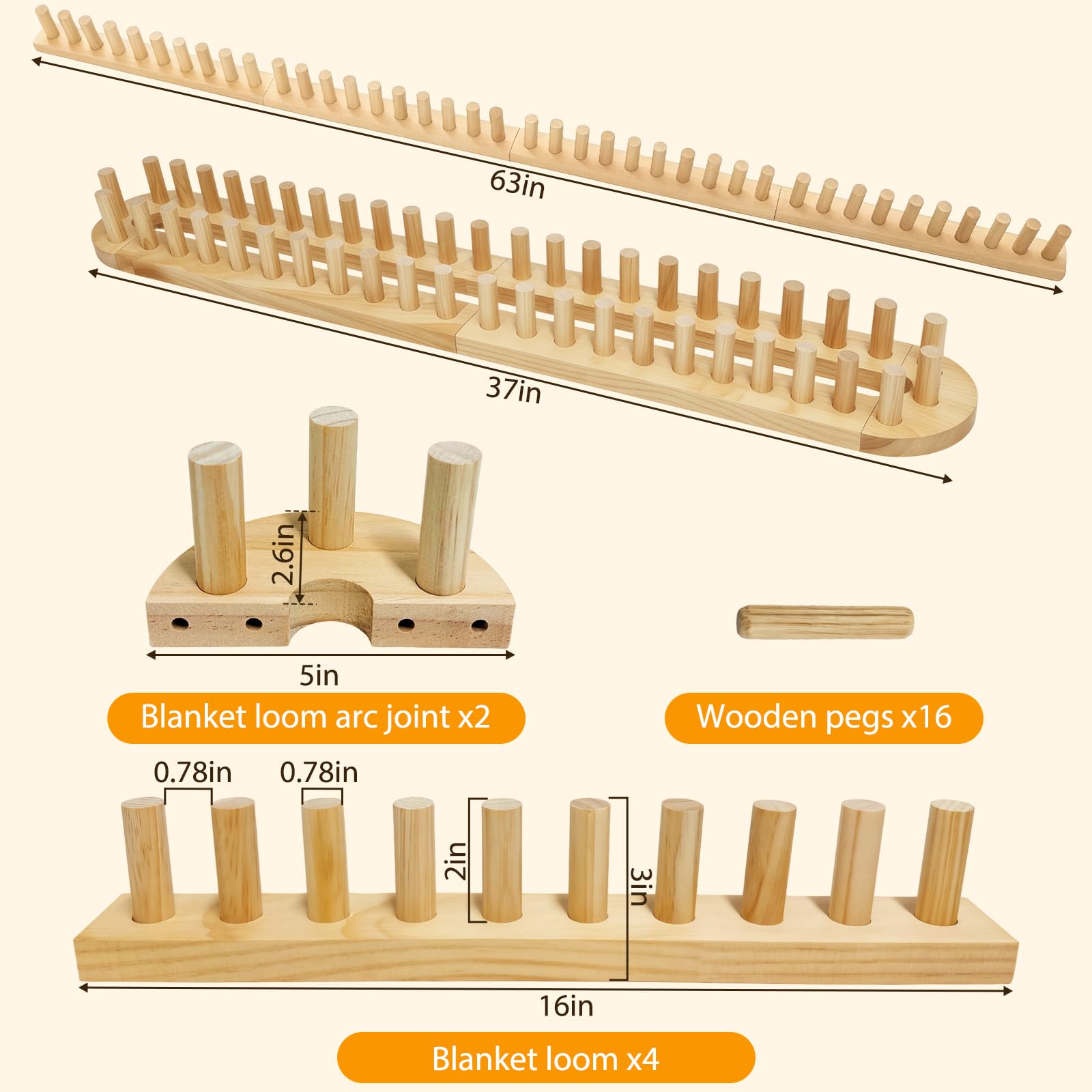 Garqitwan Telaio per coperte da 160 cm, 6 pezzi di spessore in legno per coperte grosse, telai per coperte grosse, telaio regolabile all'uncinetto, strumenti per maglieria a mano per filati spessi