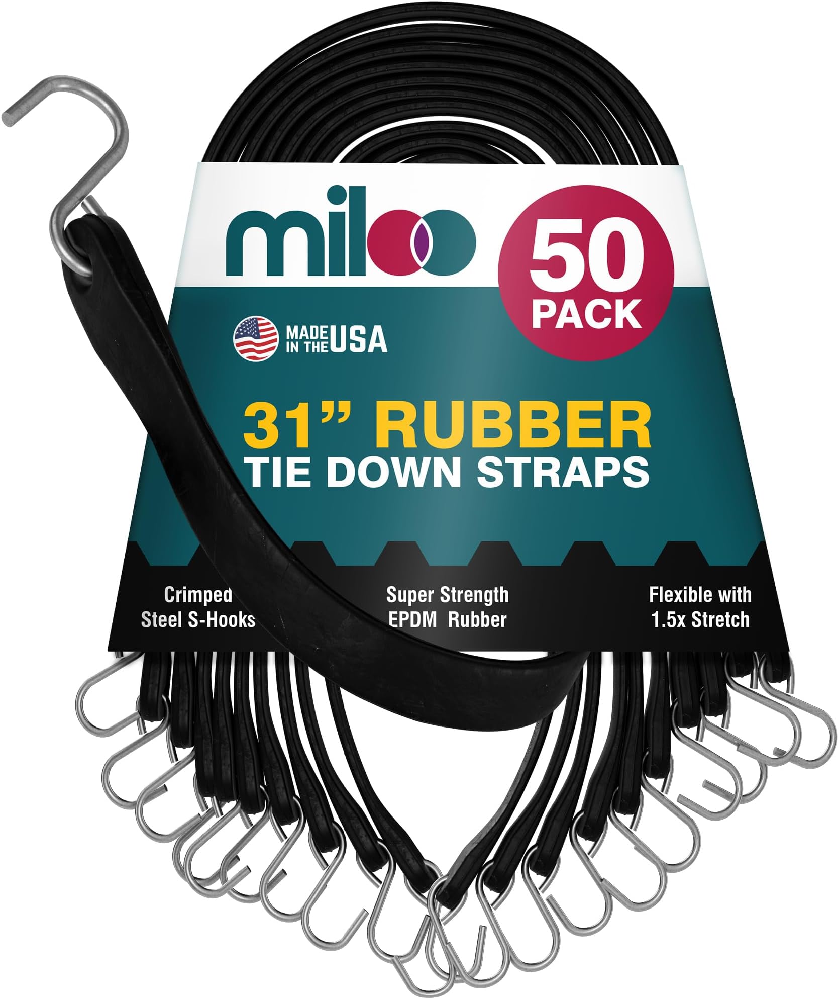 VEVOR Rubber Bungee Cords, 50 Pack 31" Long, Weatherproof