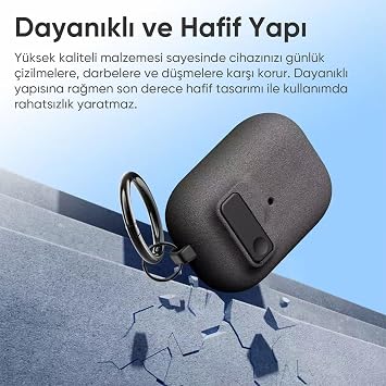 Minesk Airpods Pro 3 ile Uyumlu Fabric Serisi Özel Kilitli Tasarım ve Kumaş Yüzeyli Kılıf Darbelere Karşı Koruyucu Kapak (Gri, Airpods Pro 3 (2025))