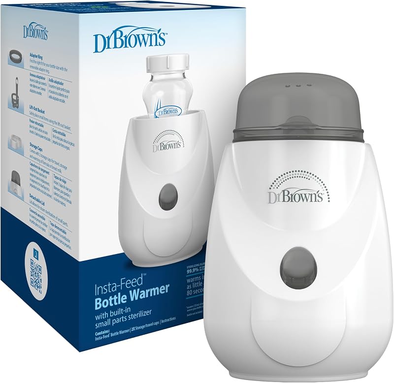 Calentador y esterilizador de biberones Insta-Feed para biberones y tarros de comida para bebés, plástico sin BPA