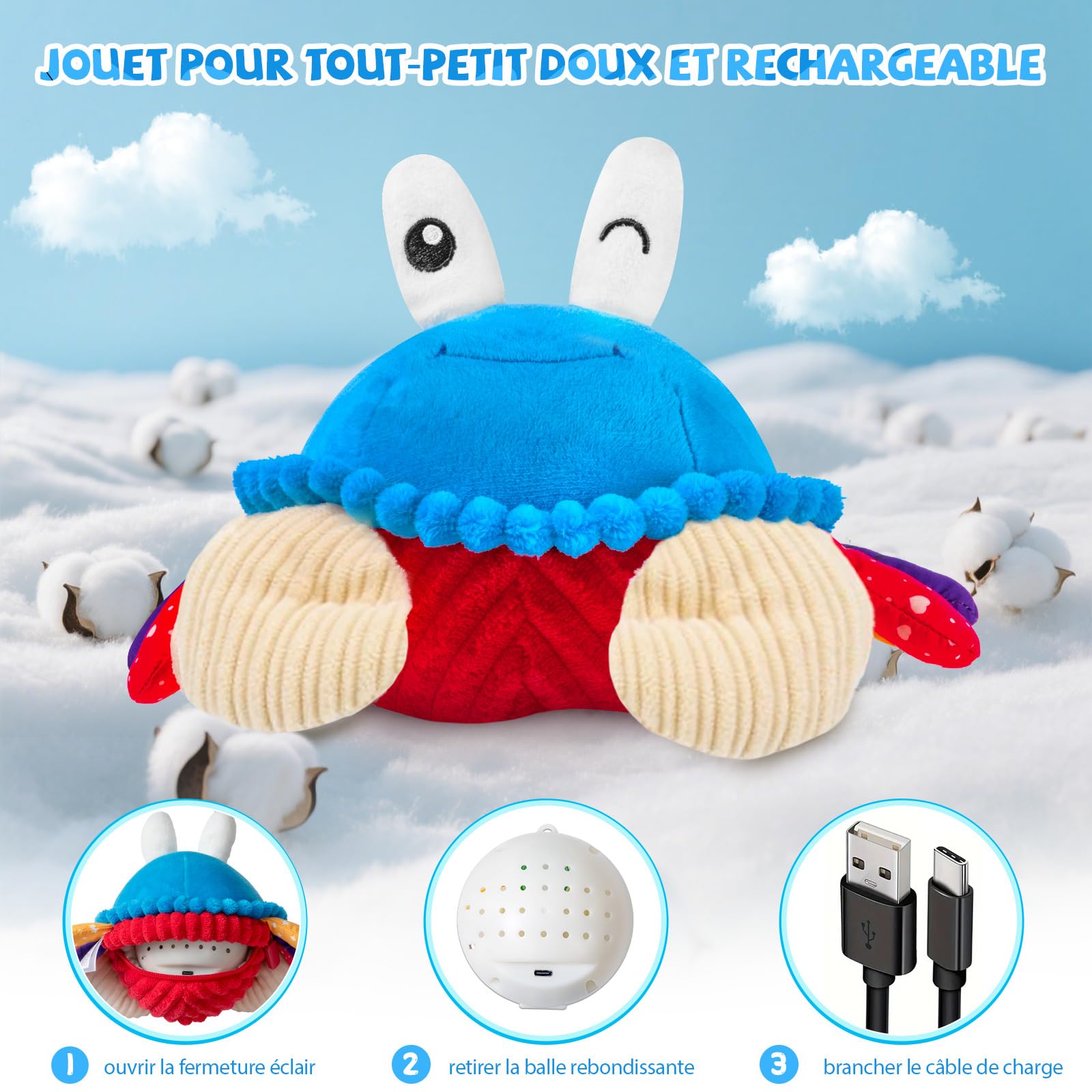 SAIMAND Jouet Bébé 6-18 Mois – Peluche Crabe Musicale Interactive avec Enregistrement, Jouet d’Éveil pour Tummy Time, Jeu Sensoriel Bébé, Cadeau Garçon Fille 1 2 3 Ans (Bleu)