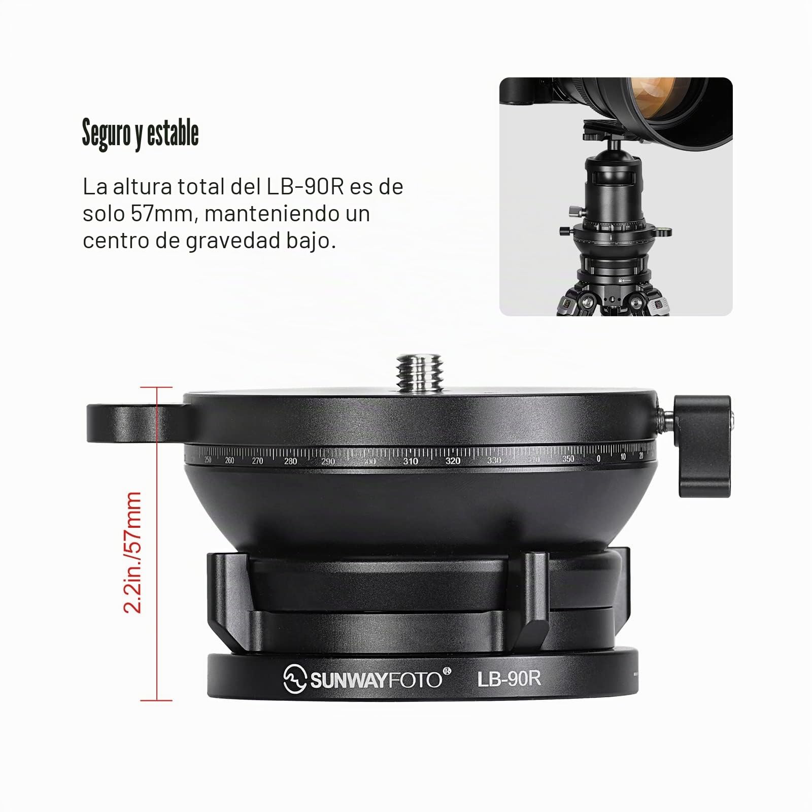 SUNWAYFOTO LB-90R - Base de nivelación panorámica de 360°, cabezal de trípode, capacidad de carga de 25 kg
