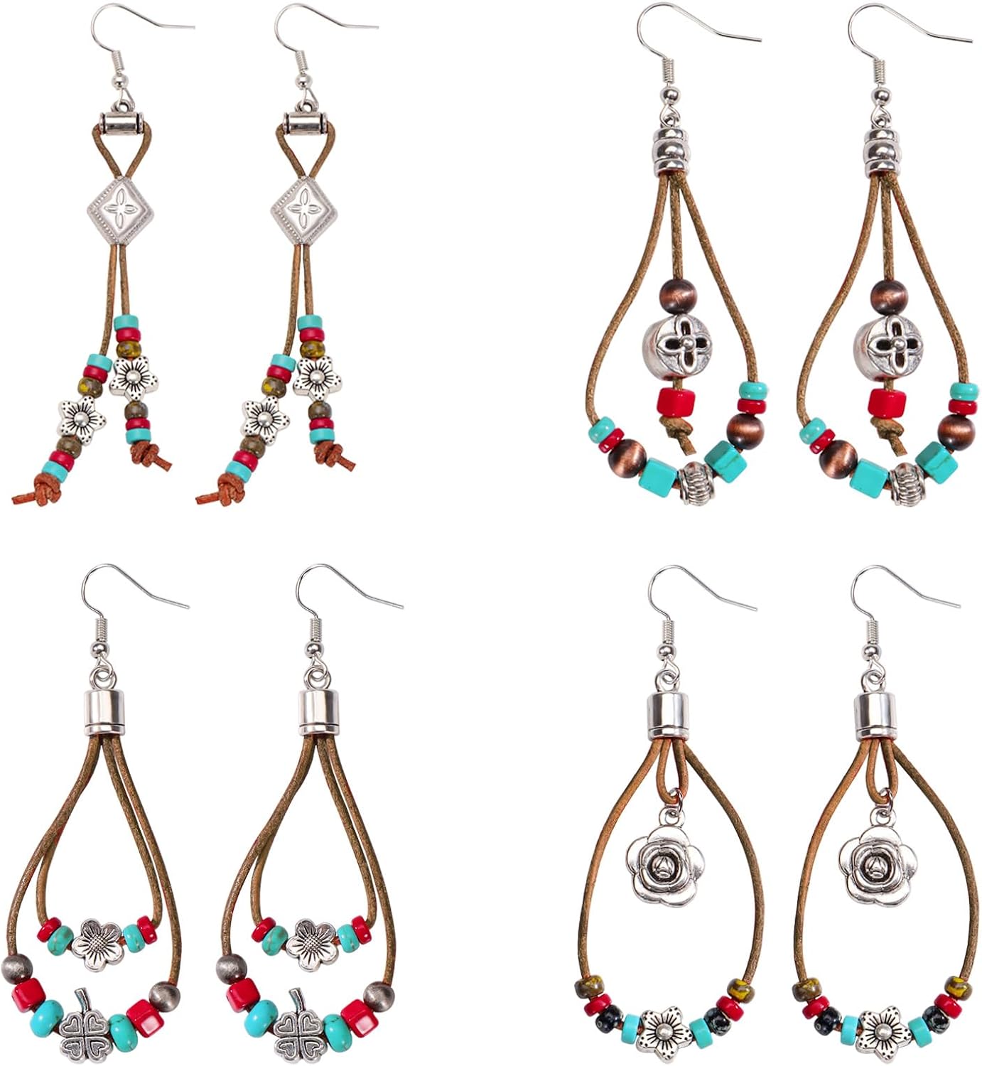 Coiris Boho Earrings For Women Handmade Nature Stone Flower Beads Dangle Earrings Western Jewelry Accessories