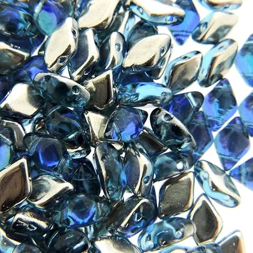 Miniatura 5 de Cuentas de cristal checo GemDuo Beads, cuentas en forma de diamante de 2 agujeros, 0.197x0.315 in, 0.35 oz, retroiluminadas aguamarina/rosa